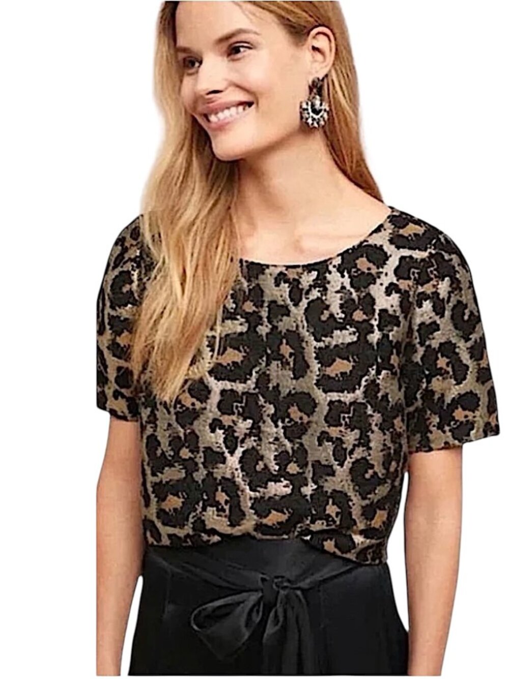 HUTCH X ANTHROPOLOGIE Metallic Animal Print Brocade Keyhole Tie Back Top